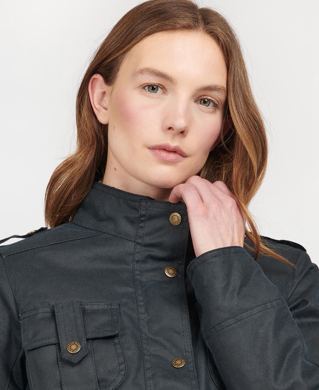 Women's Barbour Winter Defence Waxed Jackets Blue | VWUZMK-053