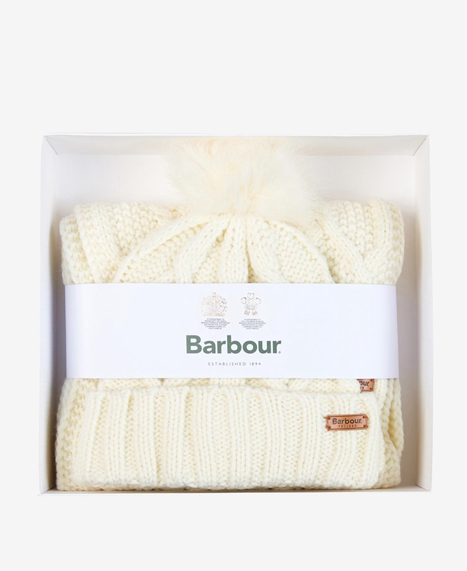 Women's Barbour ridley beanie and scarf Hats Cream | LJVCDH-985