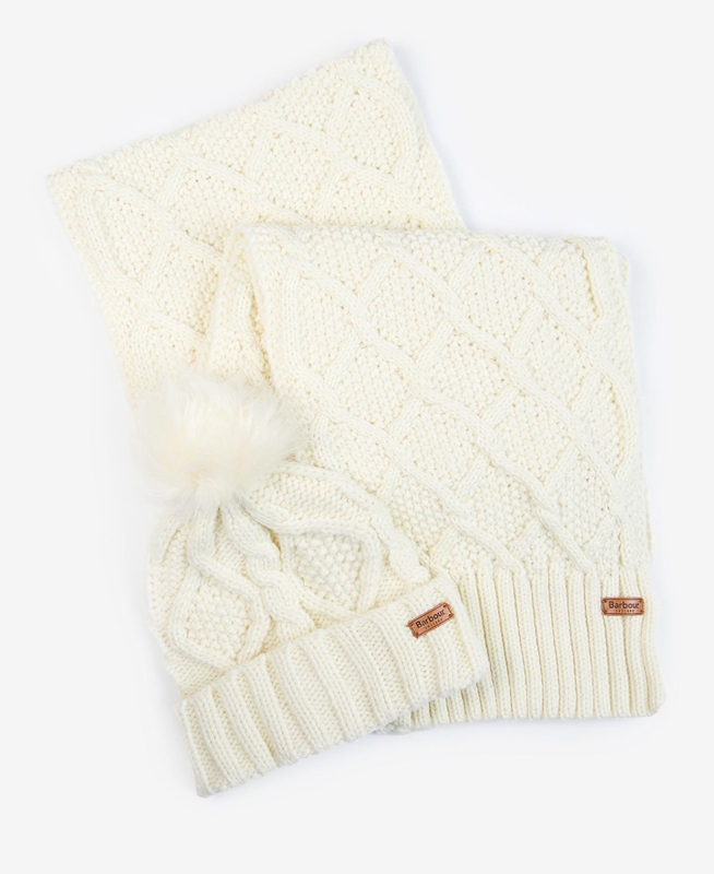 Women\'s Barbour ridley beanie and scarf Hats Cream | LJVCDH-985